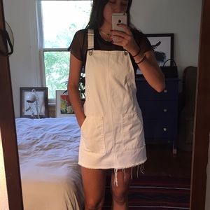 TopShop classic white denim overall mini dress